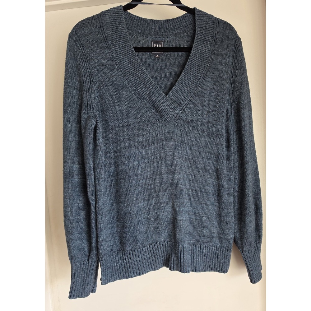 Gap Women's S Blue Cotton V-Neck Pullover Sweater Long Sleeve Knit Top